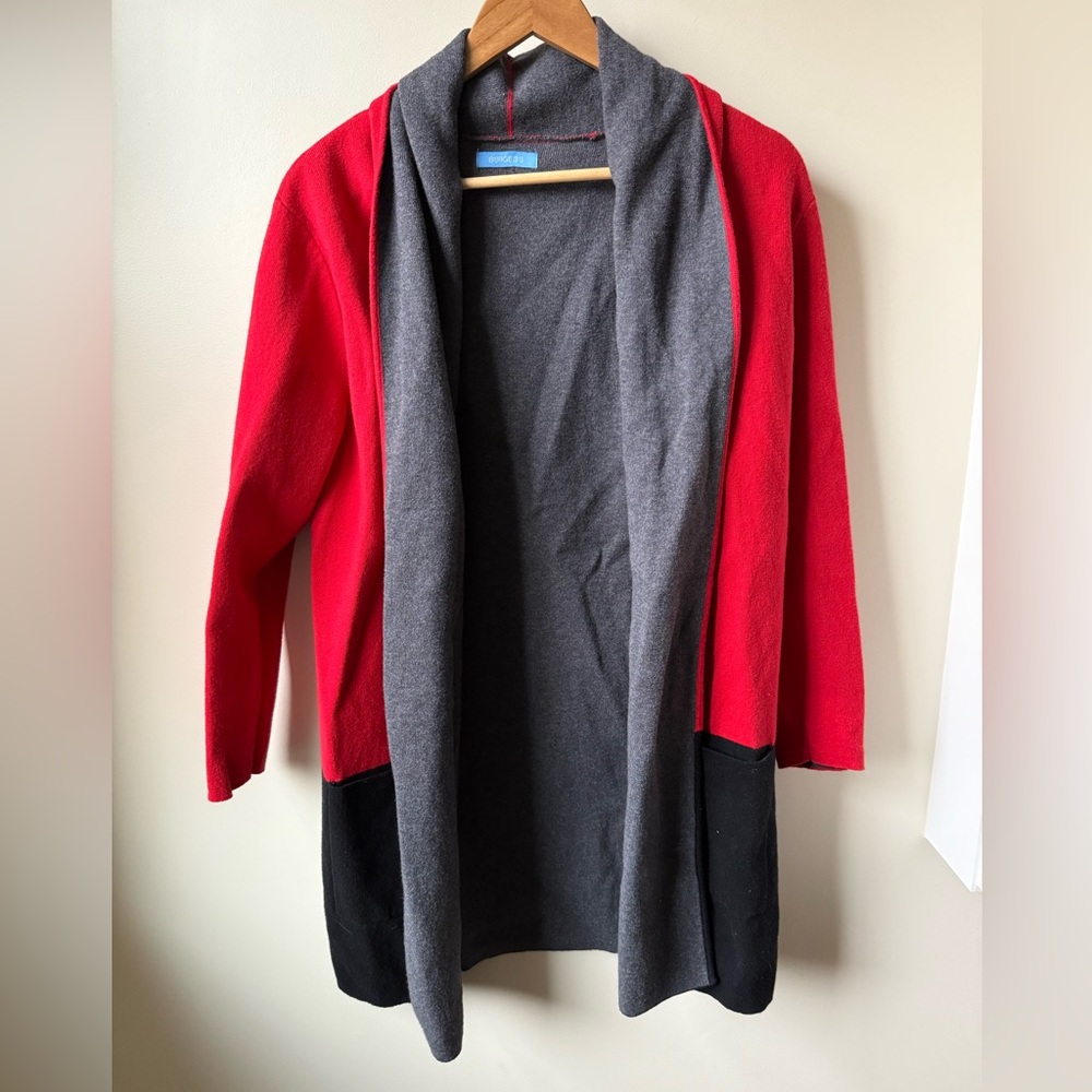 BURGESS Colorblock Open Front Cardigan Sweater Coatigan Cotton Cashmere‎ Cozy S